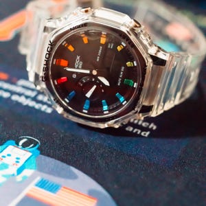 Rainbow G Style Watch | Hand-painted clear strap, Unisex rainbow image 2