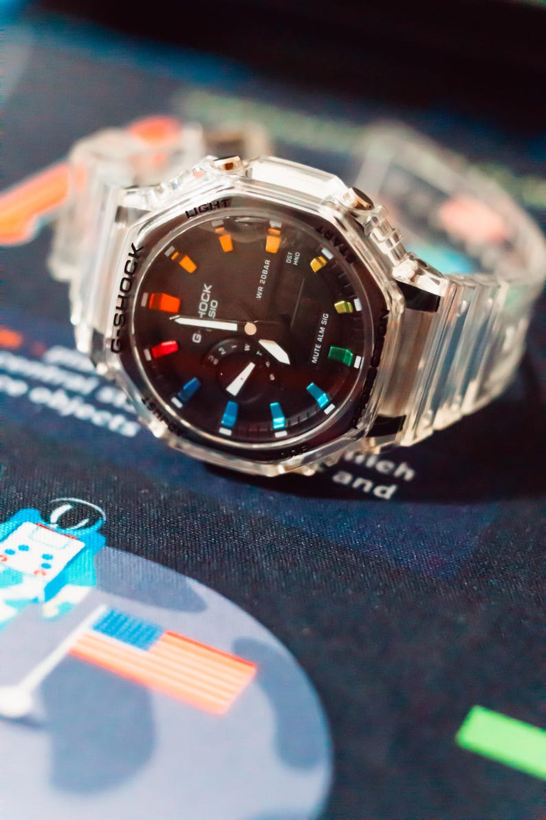 Rainbow G Style Watch | Hand-painted clear strap, Unisex rainbow image 2