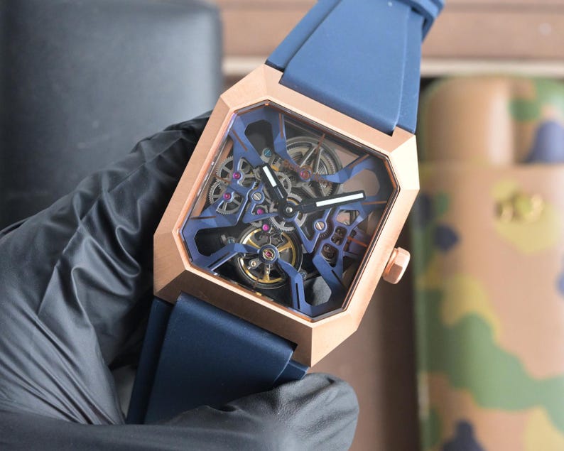 Men's Automatic Skeleton Watch – Octagonal Case, Silicone Strap, Mechanical Movement image 3