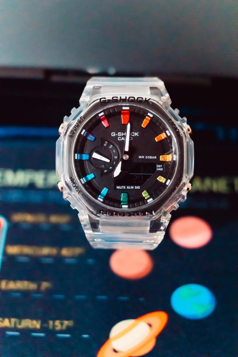 Rainbow G Style Watch | Hand-painted clear strap, Unisex rainbow image 1