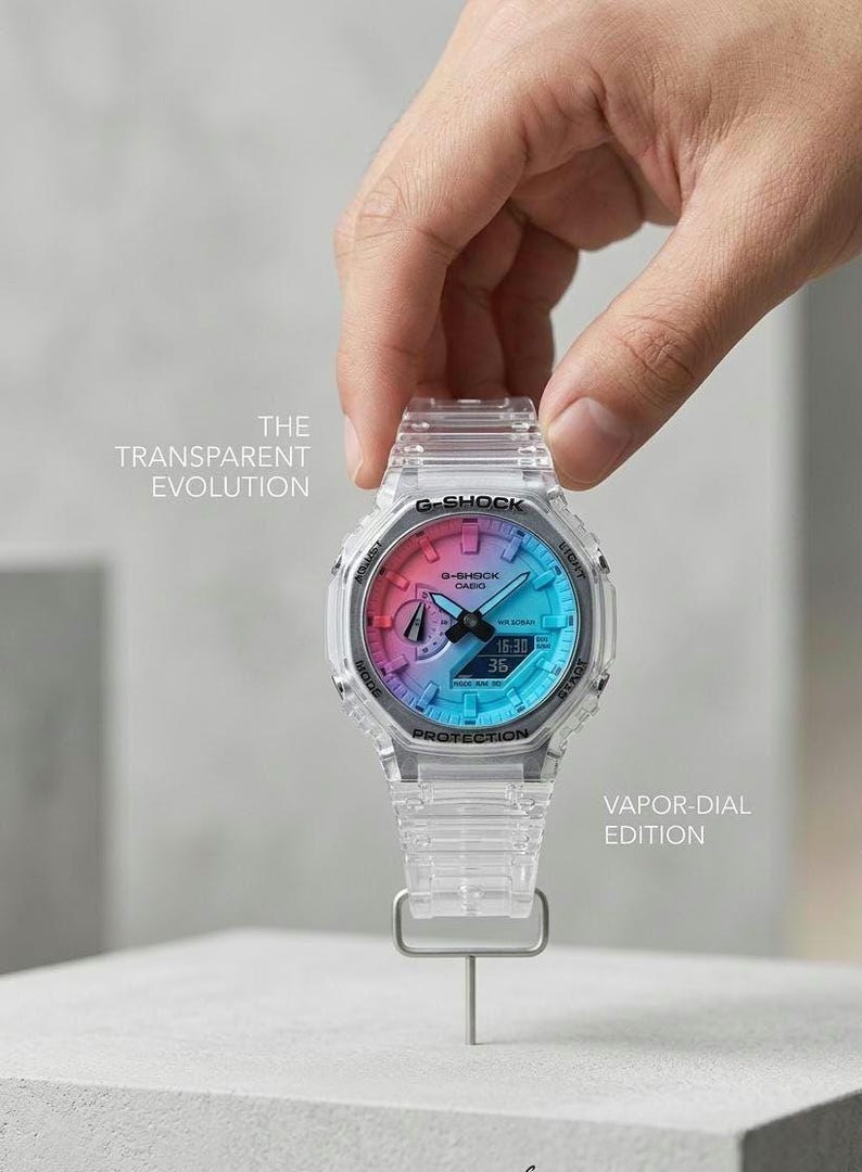 Customized Vaporwave Gradient Watch | Transparent Resin Octagon, Iridescent Glass, Retro-Futuristic Style image 3