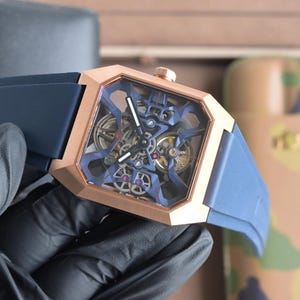 Men's Automatic Skeleton Watch – Octagonal Case, Silicone Strap, Mechanical Movement image 10
