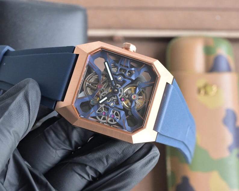 Men's Automatic Skeleton Watch – Octagonal Case, Silicone Strap, Mechanical Movement image 10