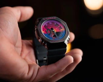 Hand-painted Sunset Gradient Edition – Shock-Resistant unisex Analog digital Sports Watch with Tropical Dial Design