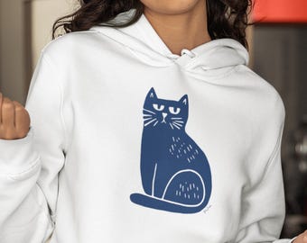 Hoodie with an introverted cat - Cozy and comfortable cotton sweatshirt - Perfect for people with a quiet strength