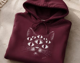 Cozy and comfortable hoodie made from durable cotton, featuring an original print of a mystical cat, gift idea for women