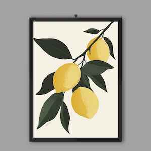 Poster retrò e minimalista raffigurante un albero di limone stampato su carta ecologica FSC – Illustrazione botanica ideale per l'arredamento della cucina
