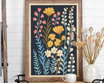 Minimalist Floral Print – Modern Botanical Wall Art, Nordic wildflower Poster, Scandinavian Boho Decor for Living Room, Bedroom or Office
