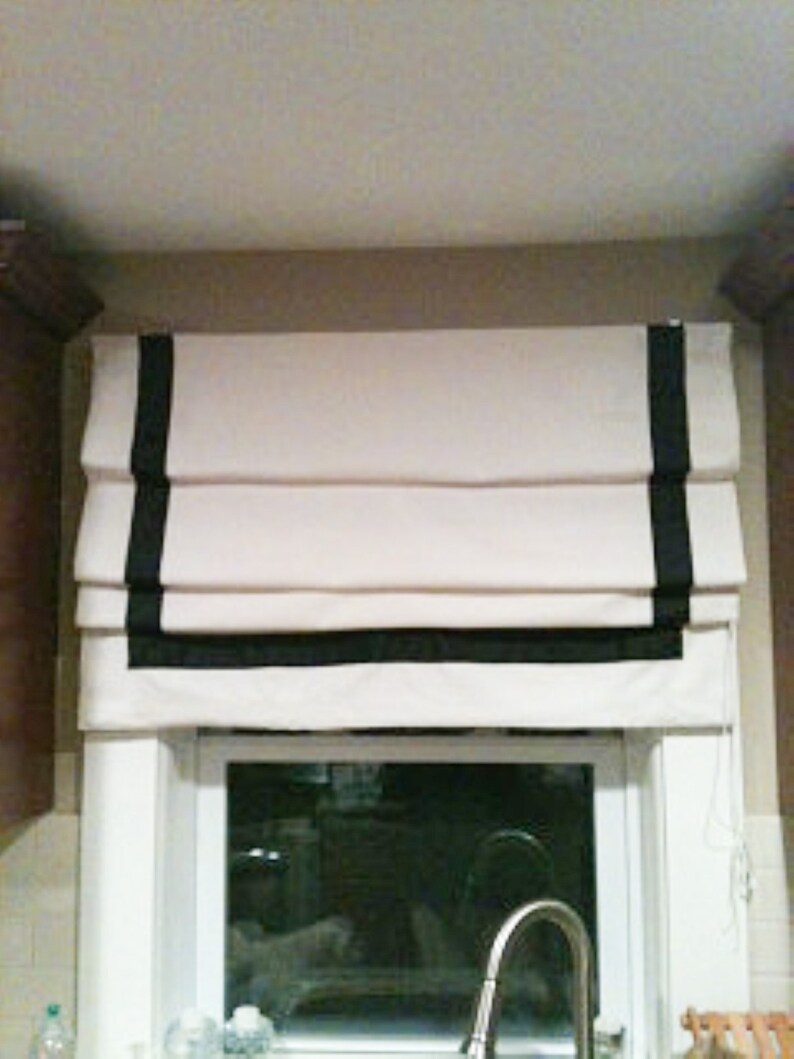 Flat Roman Shades With Ribbon Trim Custom White Shade With Etsy