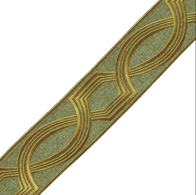 Lattice Decorative Trim by the Yard, 3 inch, high quality tape for drapes, shades, and upholstery use Green and Gold