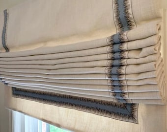 Italian Denim, Faux Roman Shade, White, Custom, Window, Topper, Treatment, Living, Dining, Kitchen, Bath, Bed, Room, Nursey, Mock Roman