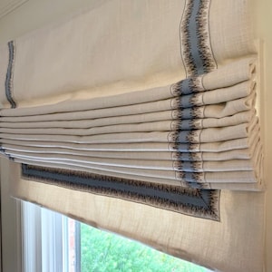 Custom Ribbon Trim Roman Shades, White, Classic Window Curtains, Can be faux roman shade for kitchen window, bathroom window, bedroom window