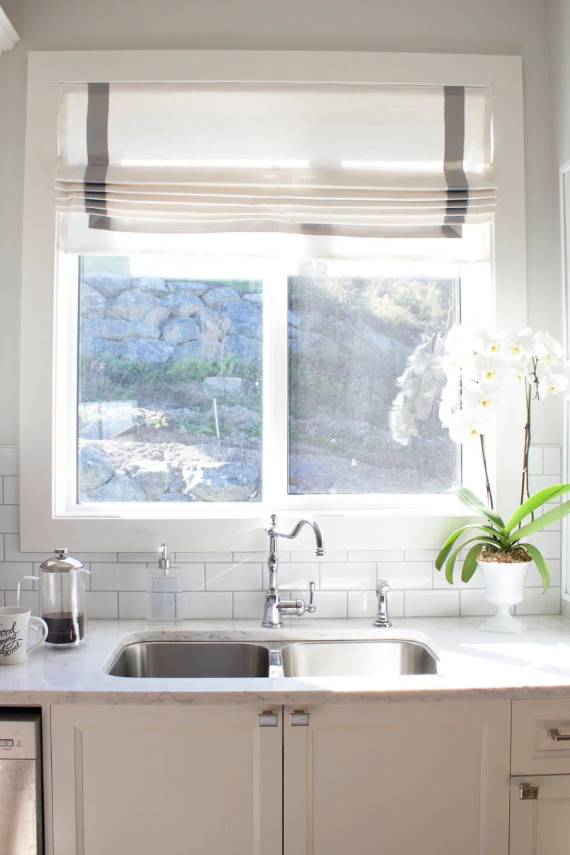 Roman Shade Custom, with ribbon trim, White Roman Shade, Custom window treatments, custom window curtains, fabric blinds, fabric shades,