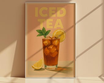 Té helado, arte mural con bebidas, descarga digital imprimible de té, póster de té, arte con bebidas de té, marco de té, arte mural minimalista, diseño de té, bebida fría