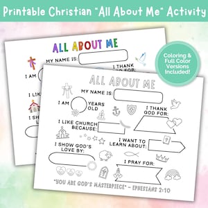 Christian All About Me Activity, Religious Get To Know Me Activity, Sunday School Craft, Children’s Church Printable