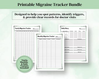 Migräne-Tracker-Bundle, Migräne-Tagebuch-Bundle, Jährlicher Migräne-Tracker, Monatlicher Migräne-Tracker, Täglicher Migräne-Tracker, Kopfschmerz Tracker