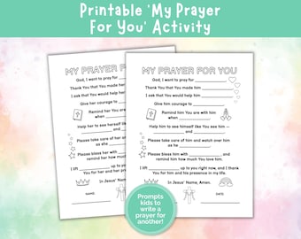 My Prayer For You Activity, Kids Prayer Worksheet, Sunday School Printable, Children’s Prayer Lesson, Kids Intercessory Prayer Template