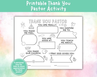 Thank You Pastor Activity, Pastor Appreciation Activity, Pastor Gift from Kids, Sunday School Craft, Children’s Church Printable