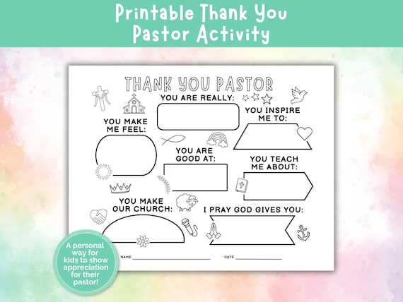 Thank You Pastor Activity, Pastor Appreciation Activity, Pastor Gift from Kids, Sunday School Craft, Children’s Church Printable
