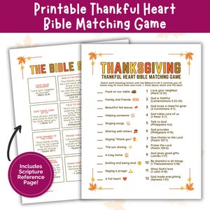 Thankful Heart Bible Matching Game, Christian Thanksgiving Game, Fall Sunday School Activity, Thanksgiving Kids Bible Game, Fall Church Game