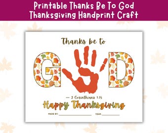 Thanks Be To God Thanksgiving Handprint Craft, Christian Kids Thanksgiving Craft, Fall Sunday School Craft, Thanksgiving Scripture Keepsake