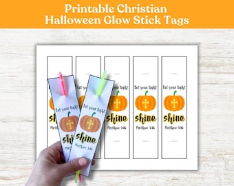 Christian Halloween Glow Stick Tags, Glow Stick Holder, Halloween Treat Tag, Trunk or Treat Favor Tag, Christian Halloween Printable