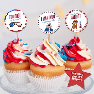 4th of July Cupcake Toppers, Fourth of July Cupcake Toppers, July 4th Party Decor, 4th of July Printable