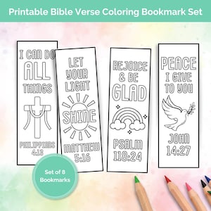 Bible Bookmarks, Coloring Bookmarks, Kids Bookmark Set, Sunday School Craft, Christian Kids Activity
