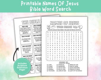 Sopa de letras de los nombres de Jesús, Juego de iglesia para niños, Sopa de letras de Jesús, Estudio bíblico infantil de los nombres de Cristo, Lección de Jesús en la escuela dominical