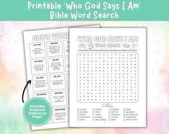 Who God Says I Am Bible Word Search, Kids Church Game, Bible Game for Kids, Sunday School Craft, Children’s Church Printable