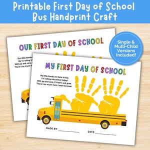First Day of School Handprint Craft, Back to School Handprint Craft, School Bus Handprint, Preschool Art, Kindergarten Activity
