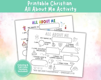 Christian All About Me Activity, Religious Get To Know Me Activity, Sunday School Craft, Children’s Church Printable