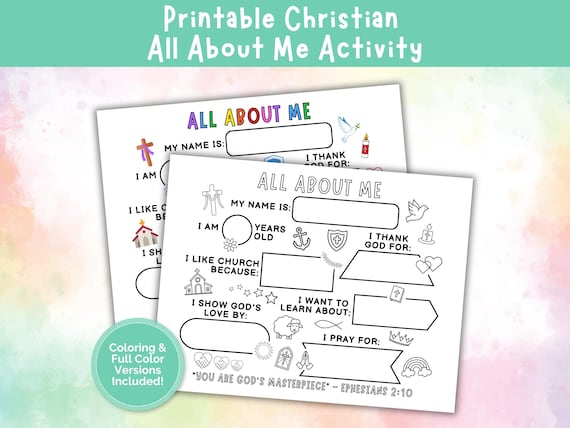 Christian All About Me Activity, Religious Get To Know Me Activity, Sunday School Craft, Children’s Church Printable