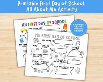 First Day of School All About Me Activity, Back to School Get To Know Me, Printable Back to School Sign, First Day Sign Coloring Page
