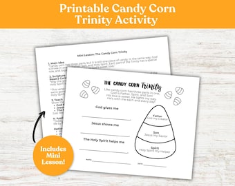 Candy Corn Trinity Activity, Christian Halloween Kids Activity, Fall Sunday School Craft, Fall Sunday School Lesson, Trunk or Treat Handout
