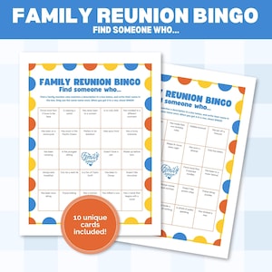 Family Reunion Bingo, Family Reunion Game, Find The Guest Bingo, Mingle Bingo, Icebreaker Bingo, Find Someone Who
