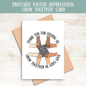 Cartão de agradecimento ao pastor &quot;Cresçam Juntos&quot;, presente de agradecimento ao pastor de jovens, cartão de felicitações ao pastor, cartão de agradecimento cristão, cartão para impressão do pastor