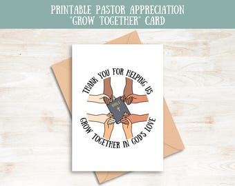 Pastor Appreciation “Grow Together” Card, Youth Pastor Appreciation Gift, Pastor Greeting Card, Christian Thank You Card, Pastor Printable
