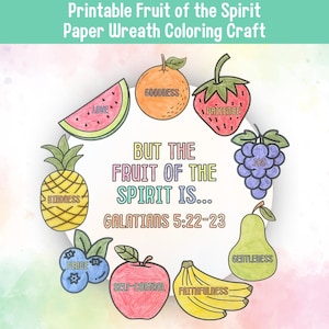 Fruit of the Spirit Paper Wreath Craft, Sunday School Craft, Galatians 5 Activity, Christian Kids Coloring Activity, Children&#39;s Church Craft