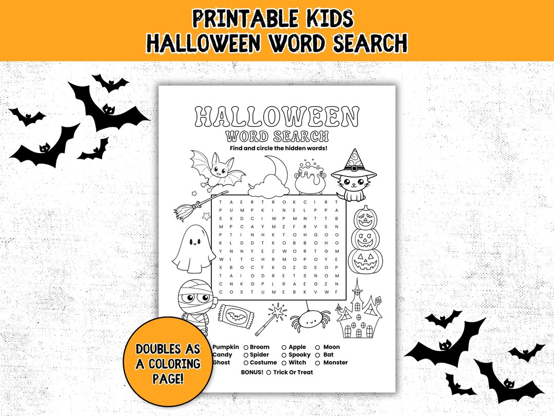 Halloween Word Search for Kids, Kids Halloween Word Search, Halloween ...