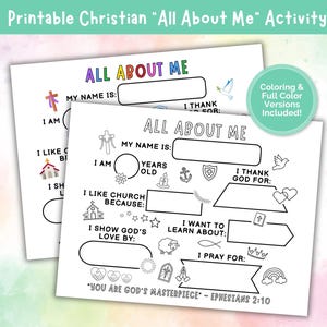 Christian All About Me Activity, Religious Get To Know Me Activity, Sunday School Craft, Children’s Church Printable