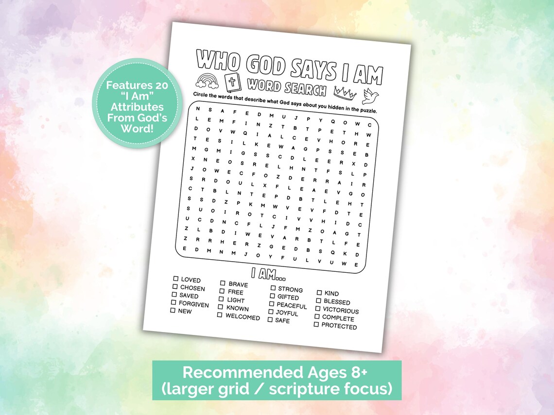 Who God Says I Am Bible Word Search, Kids Church Game, Bible Game for ...