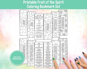 Fruit of the Spirit Coloring Bookmarks, Bible Bookmarks, Sunday School Craft, Christian Kids Activity, Children’s Church Activity