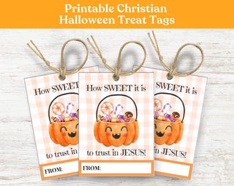 Christliche Halloween-Leckerli-Tags, Halloween-Goodie-Bag-Tags, Halloween-Geschenkanhänger, Stamm-oder Leckerli-Tags, christliches Halloween zum Ausdrucken