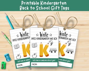 Kindergarten Back To School Gift Tags, Kindergarten First Day of School Gift Tags, Pencil Toppers, Student Gift Tags, Kindergarten Printable