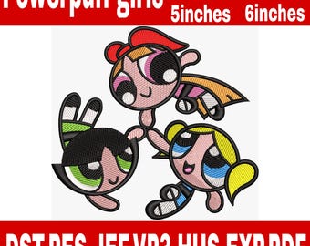 powerpuff girls - girls machine embroidery file - powerpuff girls Embroidery Design, Superhero Embroidery Files - 4 Sizes, Digital Download