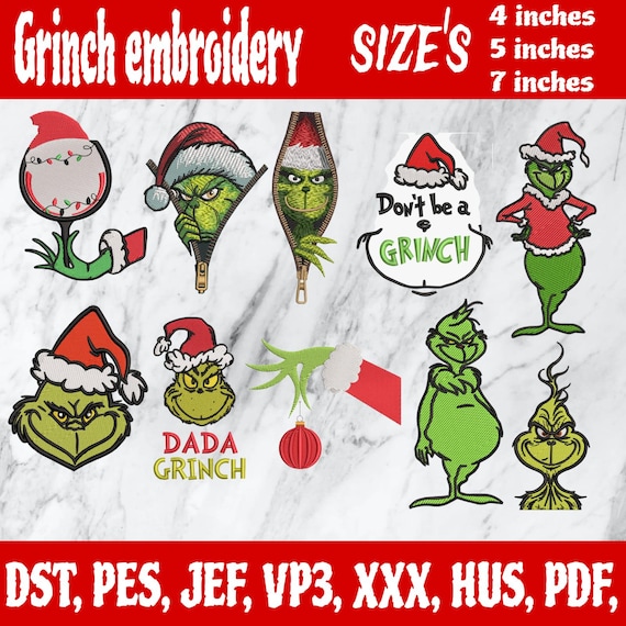 dada grinch  design - grinch machine embroidery file - grinch Embroidery Design, grinch Embroidery Files - 3 Sizes, Digital Download