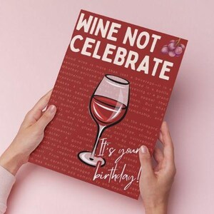 Cyfrowa kartka urodzinowa Wino – Wine Not Celebrate | Wydrukowana karta dla miłośników wina