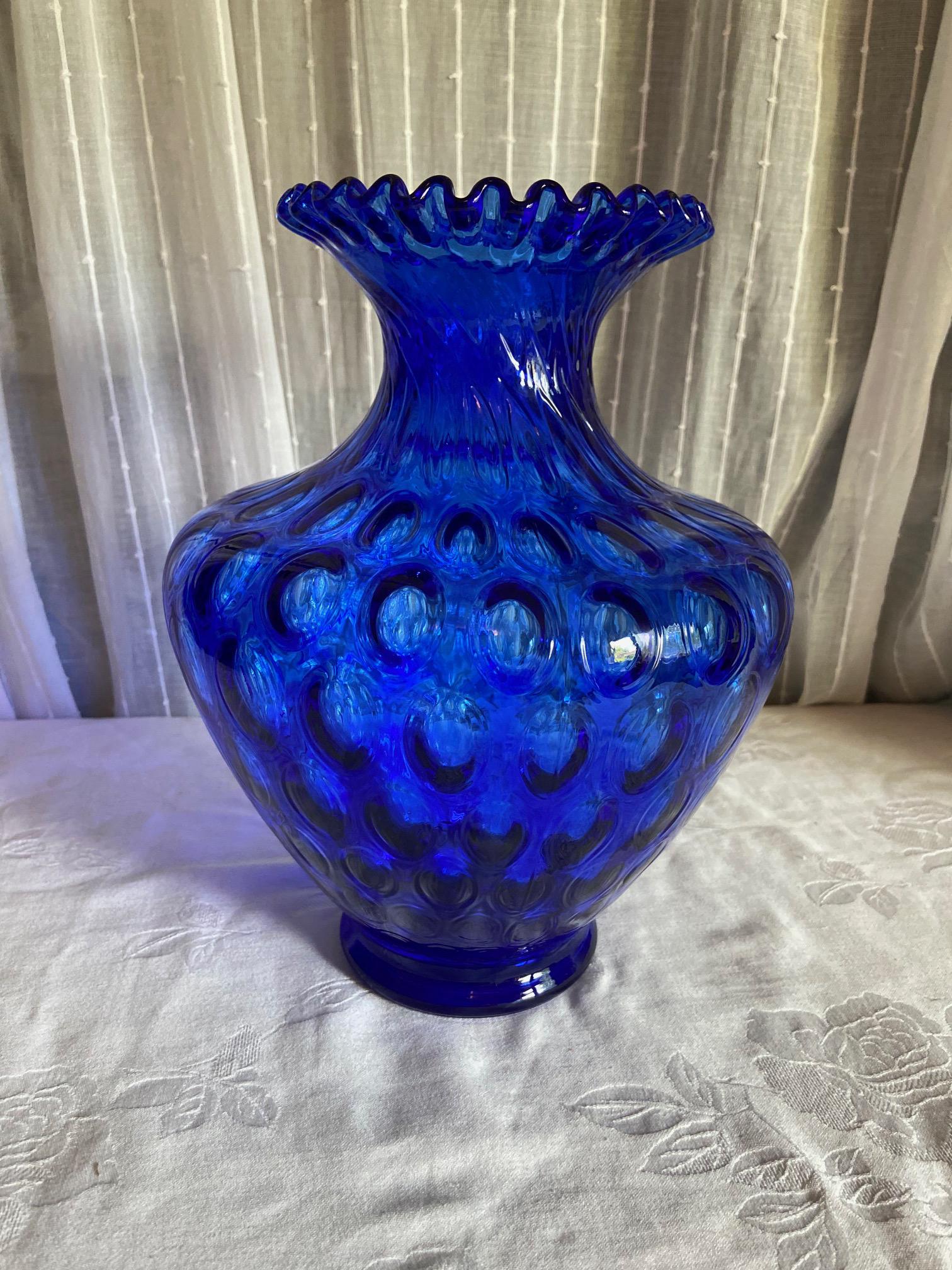 Fenton Blue Coin Dot Vase - Etsy