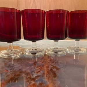 Luminarc Ruby Red Cordial Glasses - Mid Century Modern Set of 4